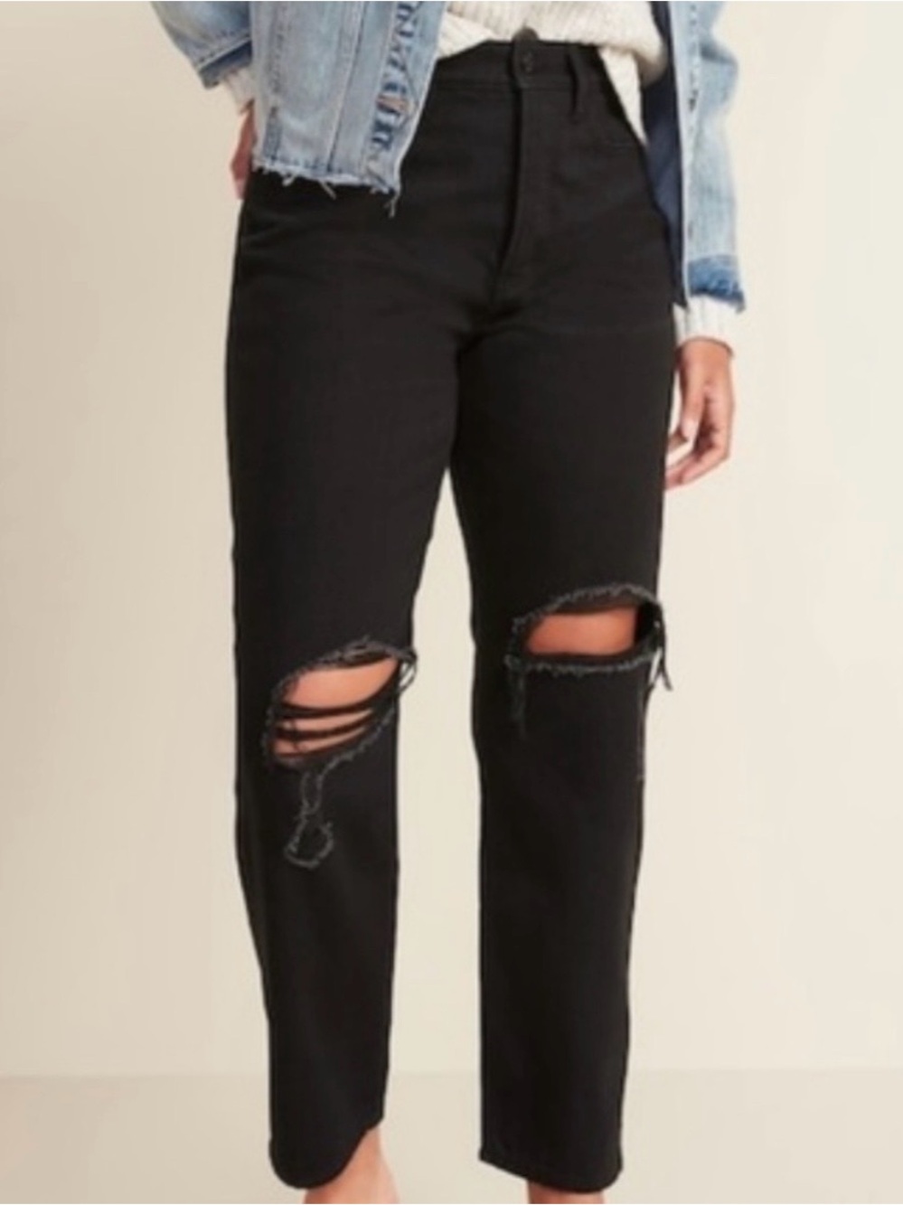 Old Navy Sky-Hi Straight Extra High Rise Haley Destroy Black Distressed Size 8